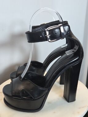 Alexander McQueen Black Leather Platform Ankle-Strap Sandals Size 37